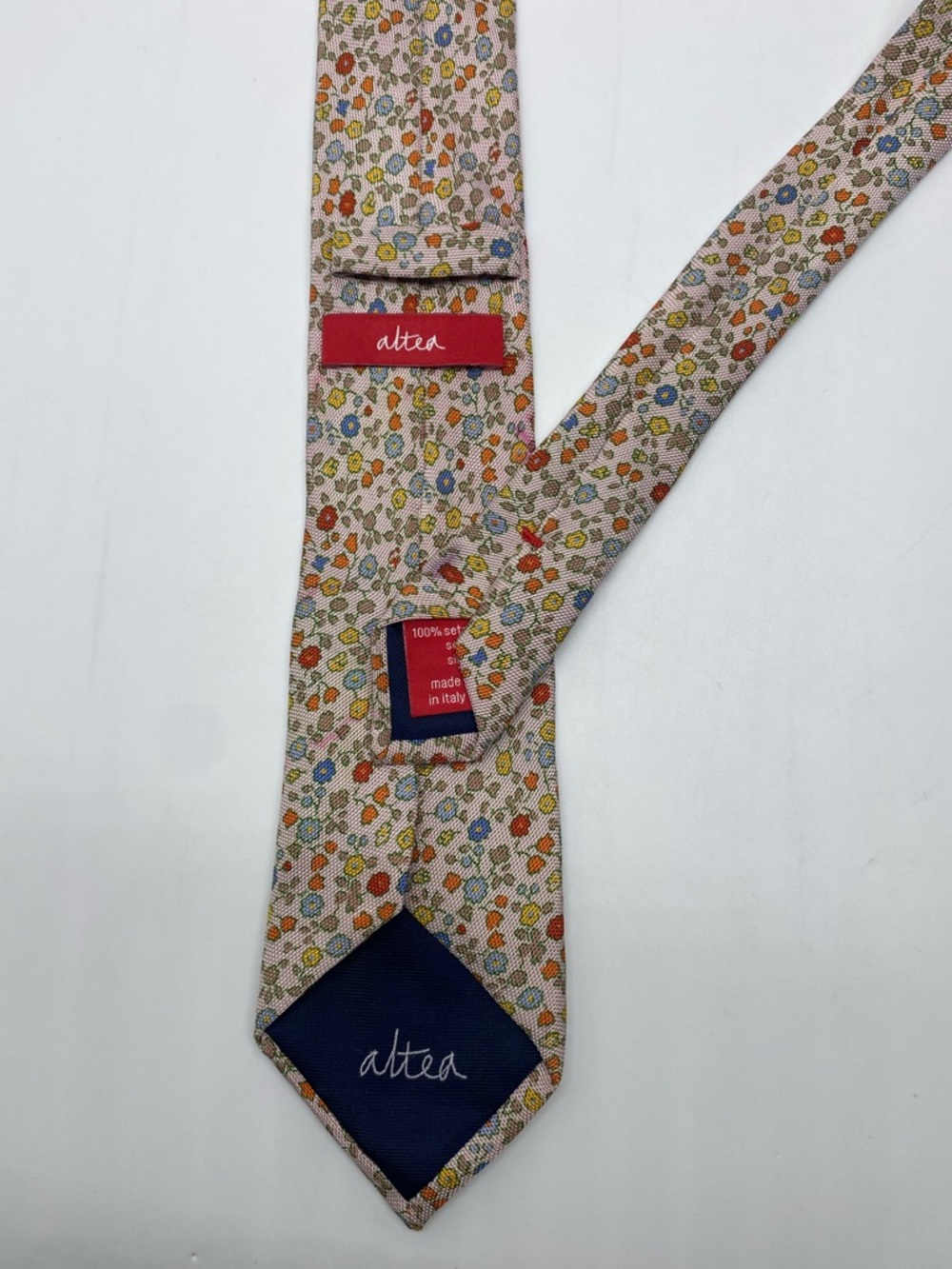 Altea Milano Beige Floral Silk Tie with Multicolor Blooms # 0029
